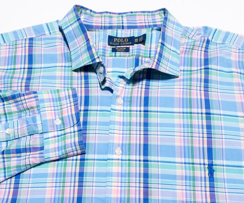 Polo Ralph Lauren 3XB Shirt Men's Long Sleeve Plaid Blue Stretch Big & Tall 3XL