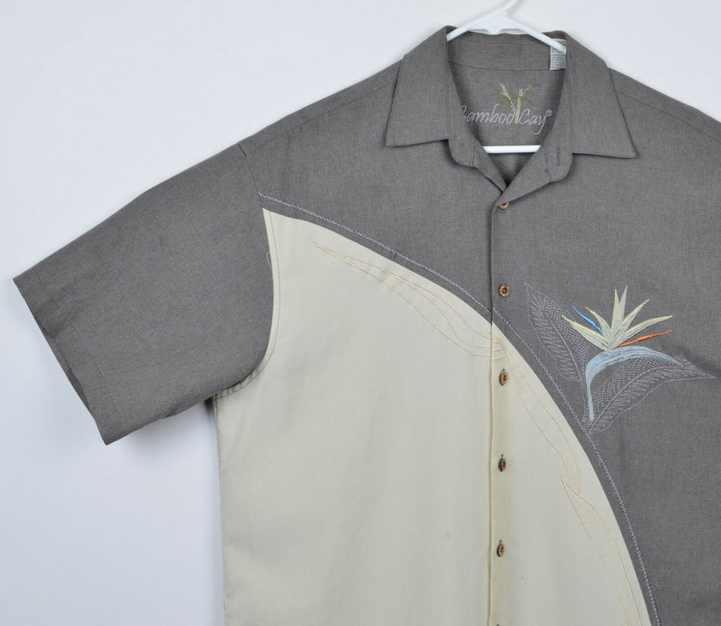 Bamboo Cay Men's Sz Medium Modal Blend Floral Embroidered Gray Hawaiian Shirt