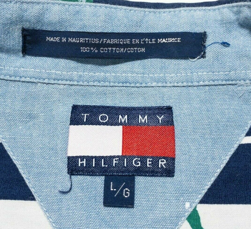 Tommy Hilfiger Shirt Men's Large Vintage 90s Marlin Striped Button-Down Fish