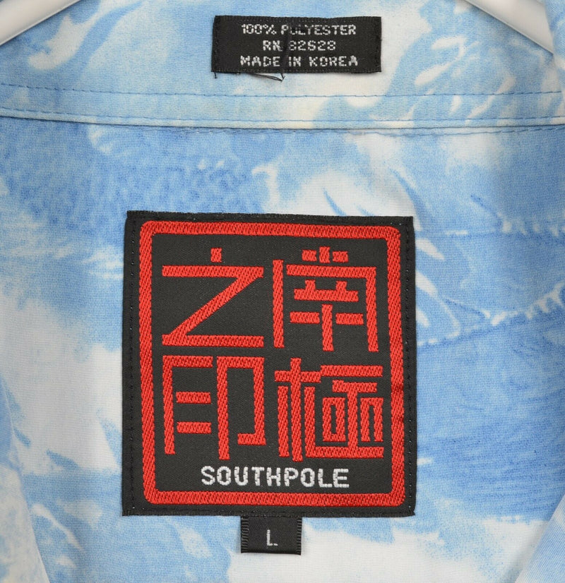 Vintage 90s Southpole Men's Large Samurai Polyester Asian Blue Y2K Party Shirt