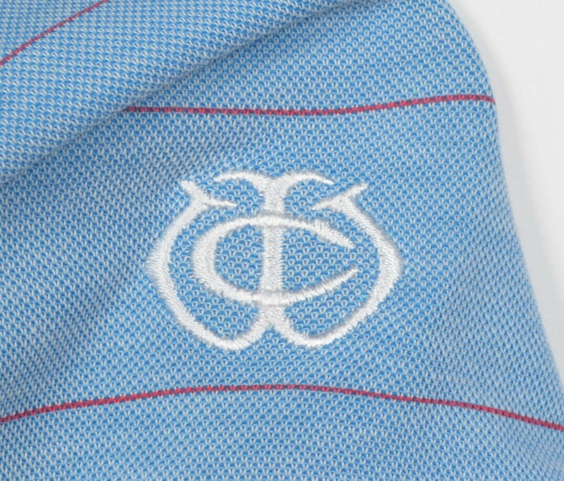 Travis Mathew Men's Small Blue Striped Logo Wisconsin Club Golf Polo Shirt