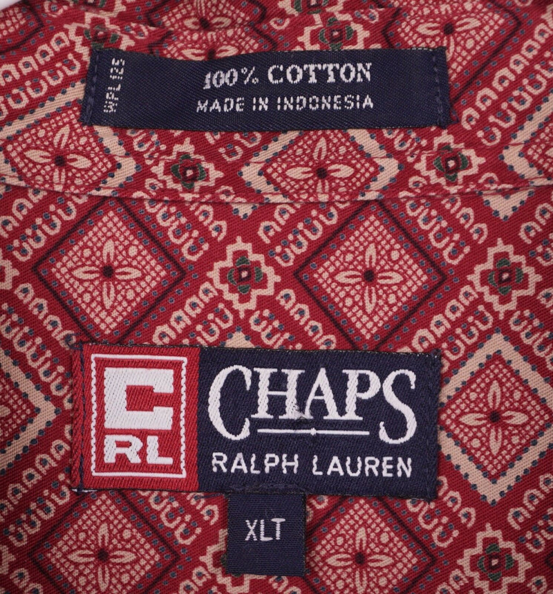 Vintage 90s Chaps Ralph Lauren Men's XLT Red Geometric Bandana Button-Down Shirt