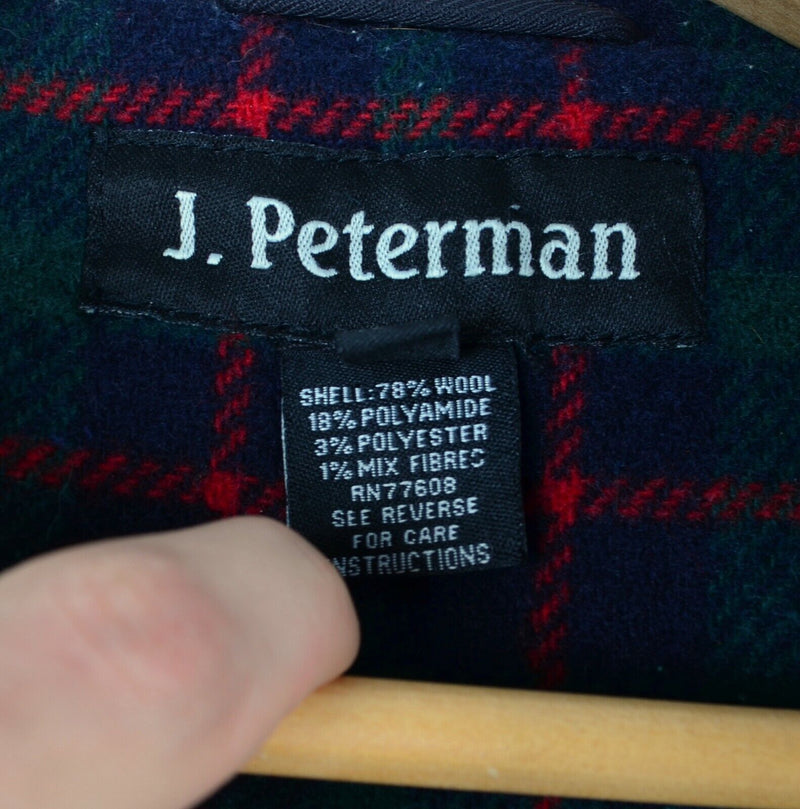 J. Peterman Coat Women's 14 Toggle Flannel Lined Hooded Wool Blend Navy Blue