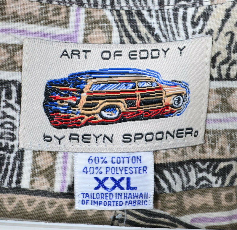 Art of Eddy Y by Reyn Spooner Men's 2XL Waves Polynesian Hawaiian Aloha Shirt