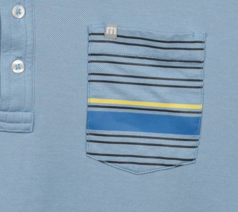 Travis Mathew Men's Large Blue Striped Pocket Pima Cotton Poly Golf Polo Shirt