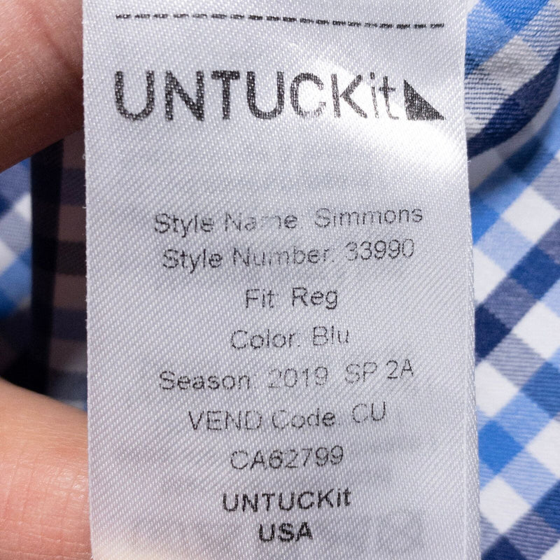 UNTUCKit Performance Shirt Men's 2XL Wicking Nylon Blue White Check Simmons