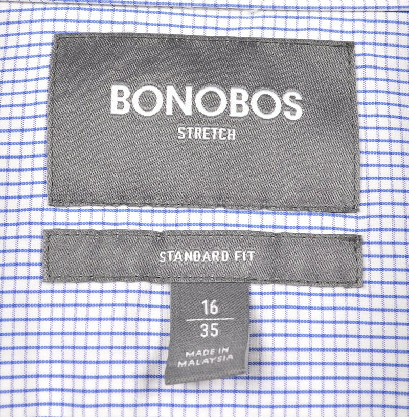 Bonobos Stretch Men's Sz 16/35 Standard Fit Blue White Plaid Check Shirt