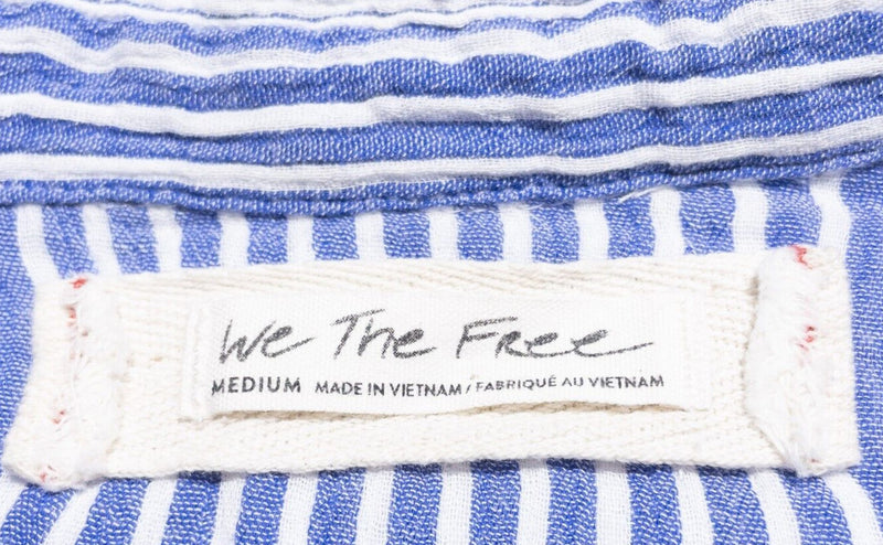 Free People We The Free Shirt Women's Medium Ruffle Button-Up Blue Stripe