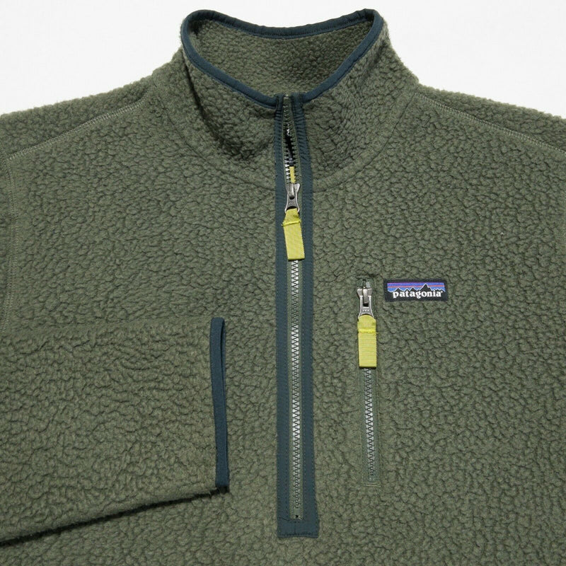 Patagonia Men's Medium Retro Pile Fleece 1/4 Zip Green Fuzzy Pullover Jacket