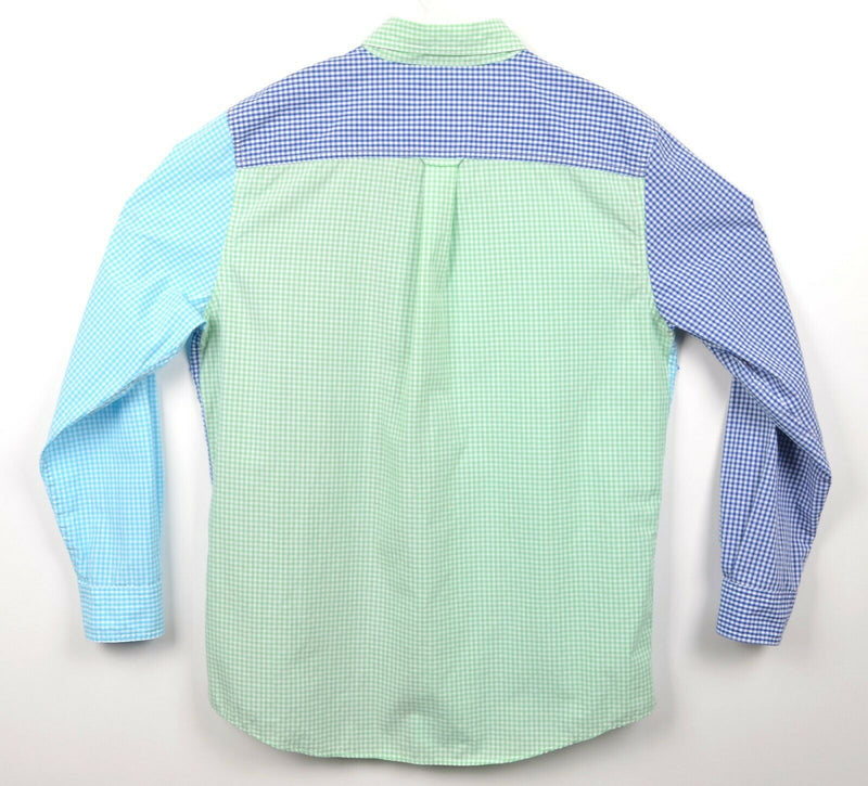 Chaps Easy Care Men's Medium Colorblock Gingham Check Green Blue Plaid Shirt