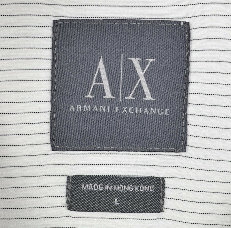 Armani Exchange A|X Men's Large Snap-Front White Striped Short Sleeve Shirt