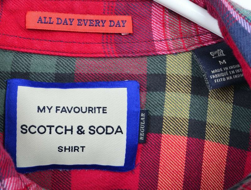 Scotch & Soda Men's Medium Colorblock Plaid Red Green Button-Front Flannel Shirt