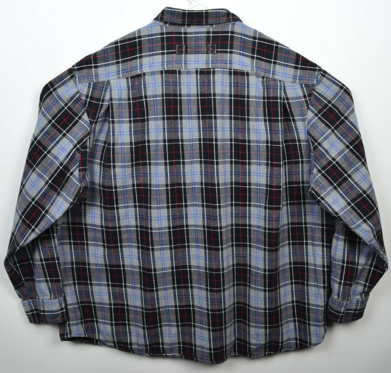 Duluth Trading Co Men's 3XL Gray Black Plaid Flannel Button-Down Shirt