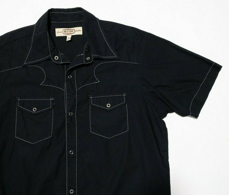 BC Ethic Shirt Large Men's Snap-Front Black Western Rockabilly USA Party Shirt