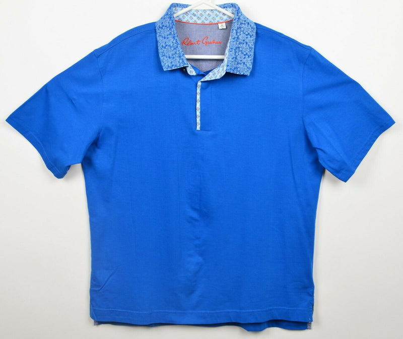 Robert Graham Men's Medium Classic Fit Blue Geometric Trim Jansen Polo Shirt