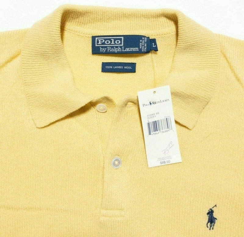 Polo Ralph Lauren Men's Large 100% Lambswool Solid Yellow Collared Sweater