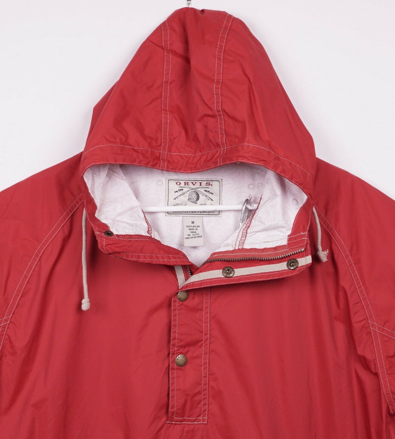 Orvis Men's Sz Medium Red Half Zip Hooded Packable Bag Shell Rain Jacket