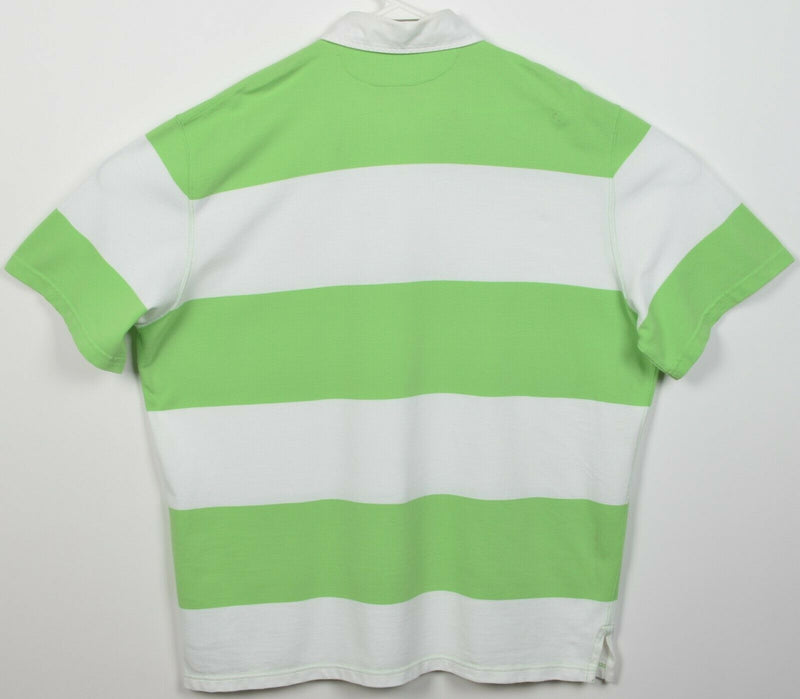 Polo Ralph Lauren Men's 2XL Lime Green White Chunky Striped Rugby Polo Shirt