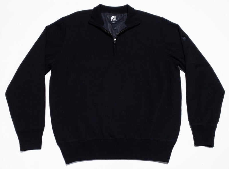 FootJoy Wool Lined Sweater Men's Large Pullover 1/4 Zip Solid Black Golf Knit
