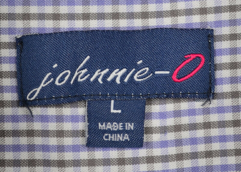 Johnnie-O Men's Sz Large Purple Gray Plaid Check Long Sleeve Pocket Shirt