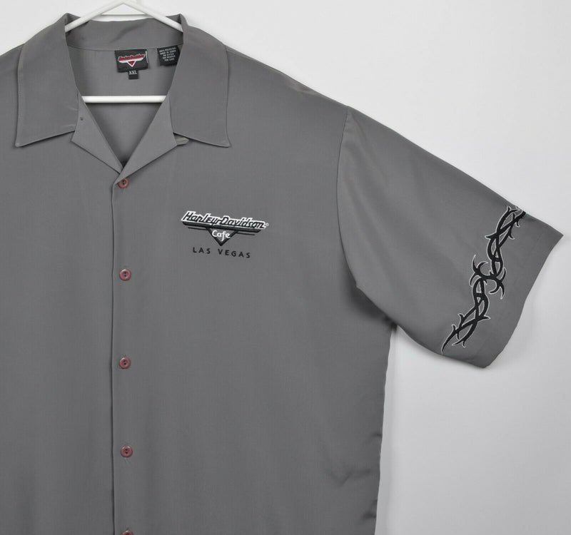 Harley-Davidson Cafe Men's 2XL Las Vegas Barb Wire Gray Hawaiian Camp Shirt