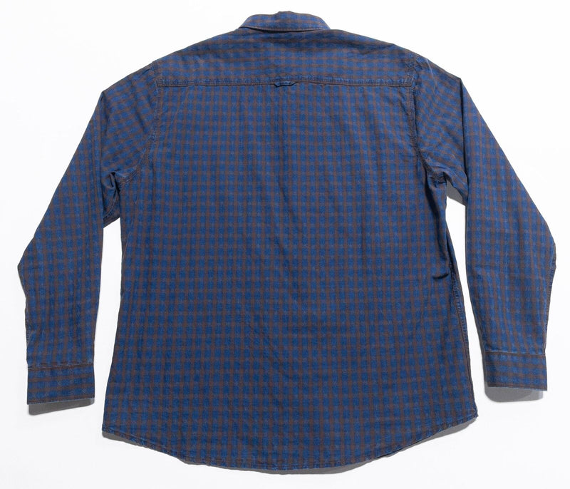 Carbon 2 Cobalt Shirt Men's Large Blue Brown Check Button-Up Corduroy Accent