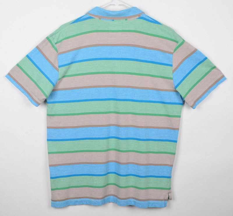 Billy Reid Men's Sz 2XL Blue Green Gray Striped Soft Cotton Pocket Polo Shirt