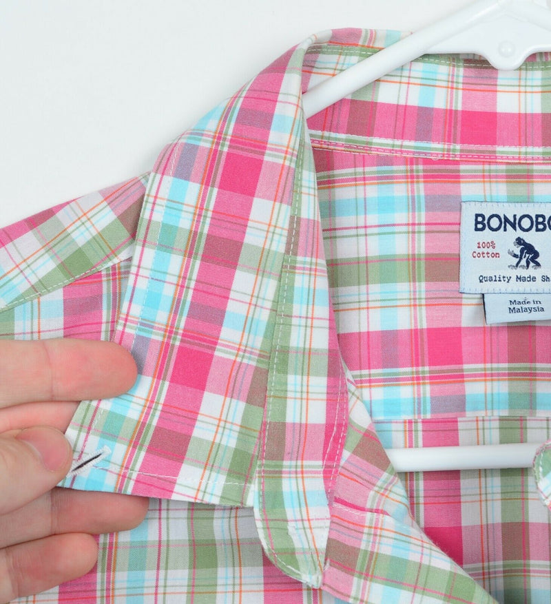 Bonobos Men's Sz Large Standard Fit Pink Green Blue Plaid Button-Down Shirt