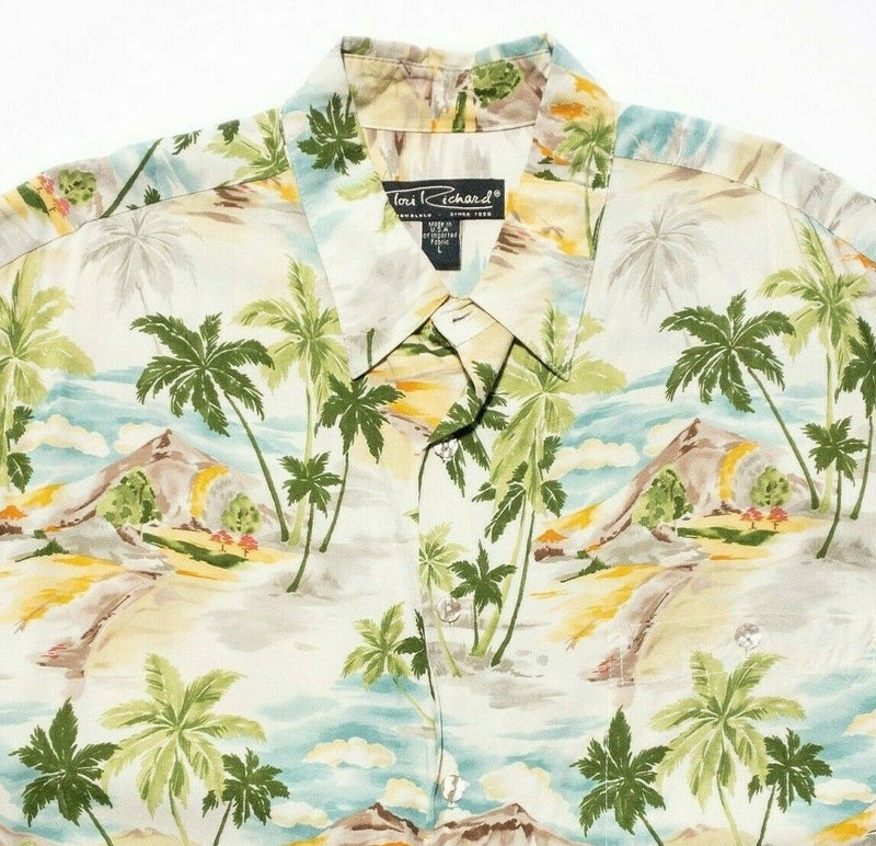Tori Richard Hawaiian Shirt Large Men's Floral Vintage USA Aloha Mountain Palm