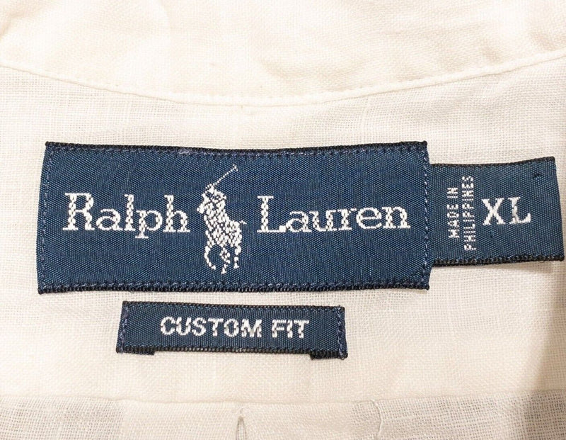 Polo Ralph Lauren Linen Shirt XL Men's Solid White Button-Down Short Sleeve Pony