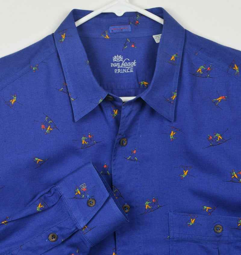 Vtg Van Laack Men's Sz Large Ski Pattern Blue Prince Vangard Long Sleeve Shirt