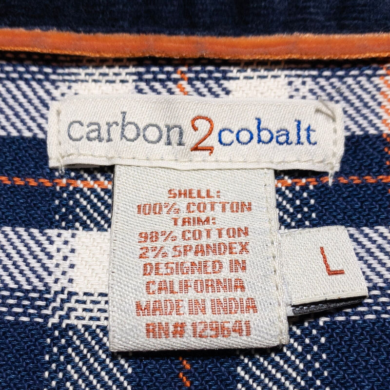 Carbon 2 Cobalt Shirt Men's Large Long Sleeve Button-Up Blue Orange Plaid Check