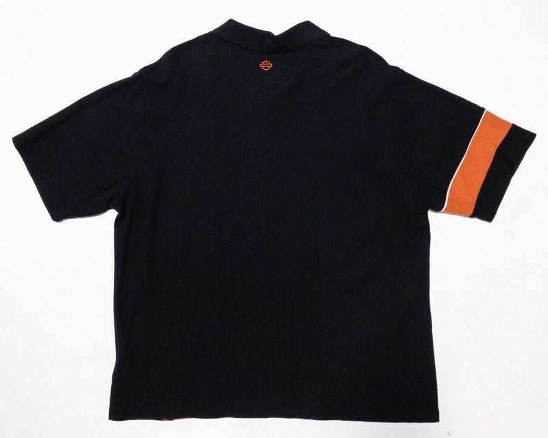 Harley-Davidson Polo Shirt XL Men's Black Orange Striped Short Sleeve Logo Biker