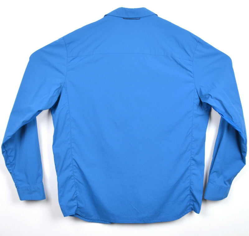 REI Men's Sz Large Snap-Front Vented Nylon Blue Hiking Fishing Outdoor Shirt