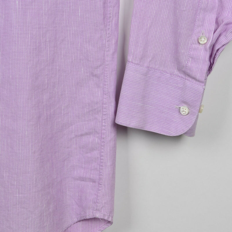 Armani Collezioni Men's Large Linen Blend Pink/Purple Button-Front Shirt