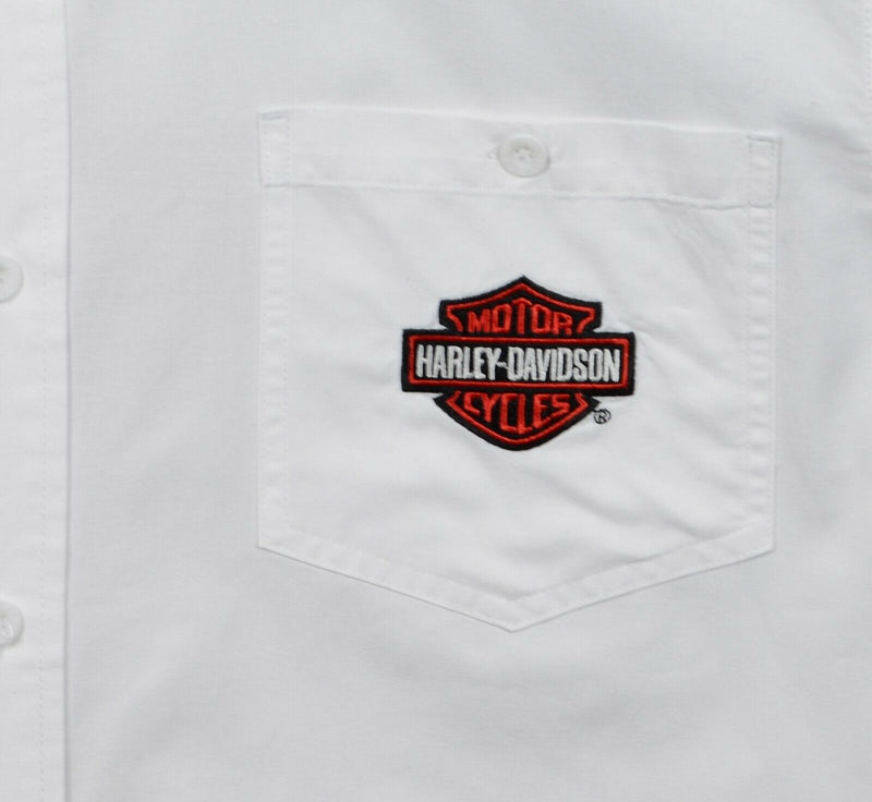 Harley-Davidson Men's 2XL Flames Logo Solid White Garage Mechanic Biker Shirt