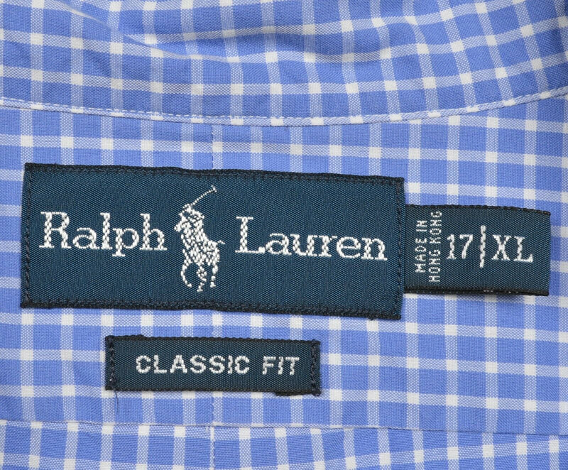 Polo Ralph Lauren Men's 17/XL Classic Fit Blue Plaid Check Button-Down Shirt