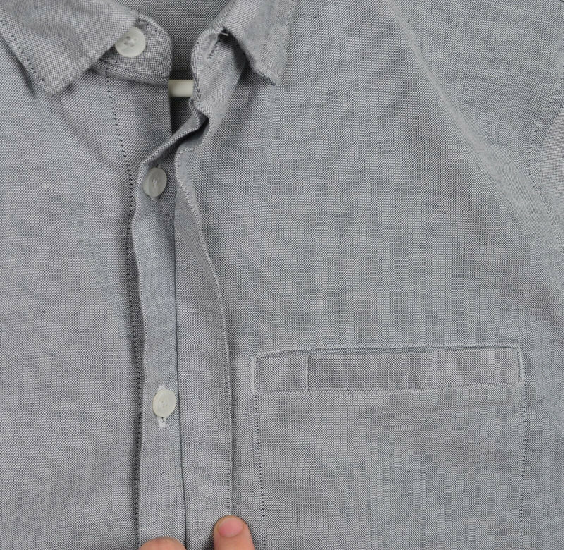 Lululemon Men's Sz Large Gray Chambray Hidden Button Short Sleeve Shirt