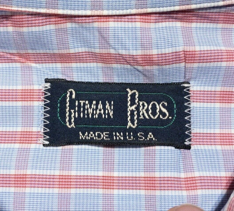 Gitman Bros. Vintage Large Men Shirt Long Sleeve Button-Front USA Red Blue Check