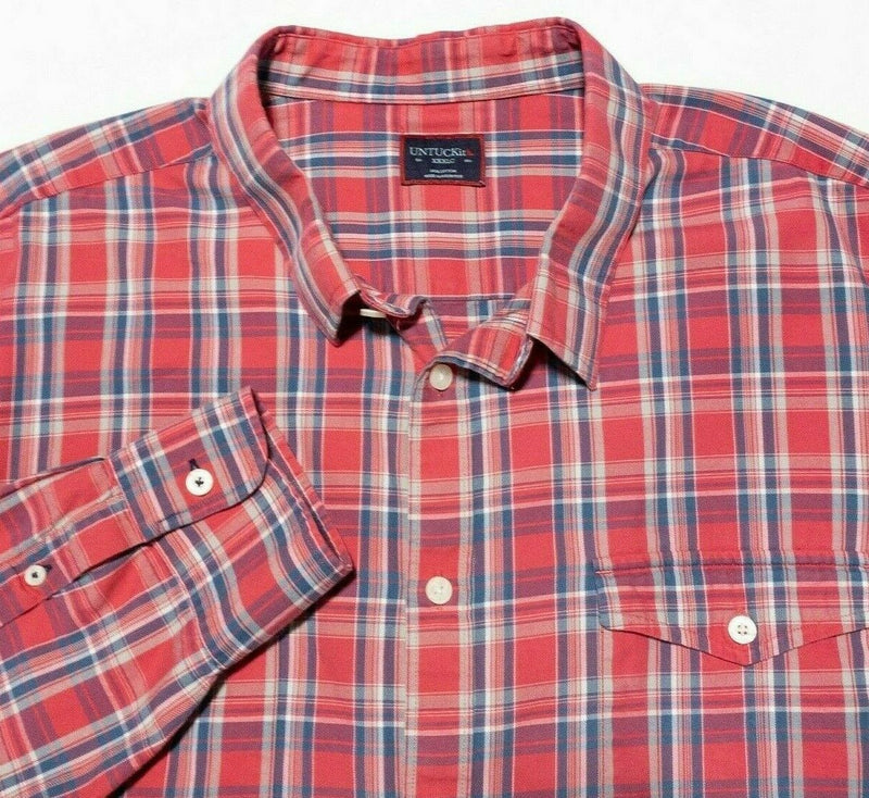 UNTUCKit Men's 3XL Classic (4XL) Red Blue Plaid Casual Button-Front Shirt