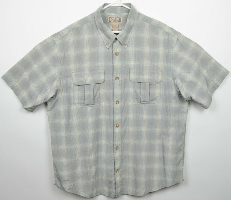 Duluth Trading Co. Men's XL Gray Yellow Plaid Fishing Travel Button-Front Shirt