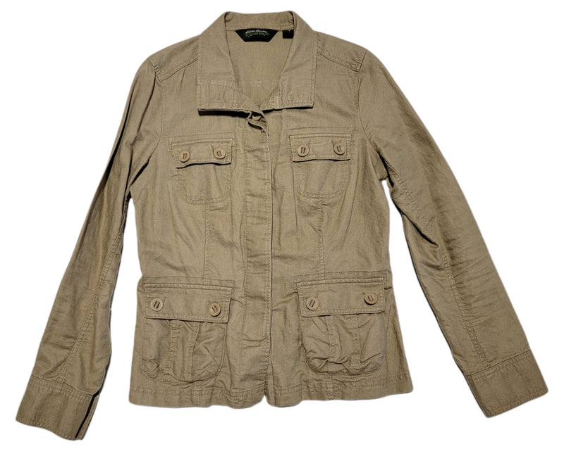 Eddie Bauer Women's Field Jacket Linen Khaki Tan Safari Cargo Women's Medium