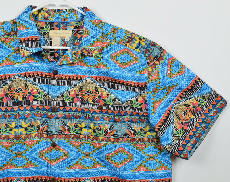 Territory Ahead Men's Sz XL Blue Aztec Southwest Striped Floral Geometric Shirt
