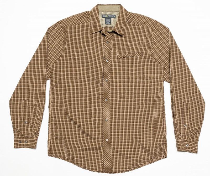 ExOfficio Men's Shirt Large Fishing Travel Vented Snap-Front Long Sleeve Brown