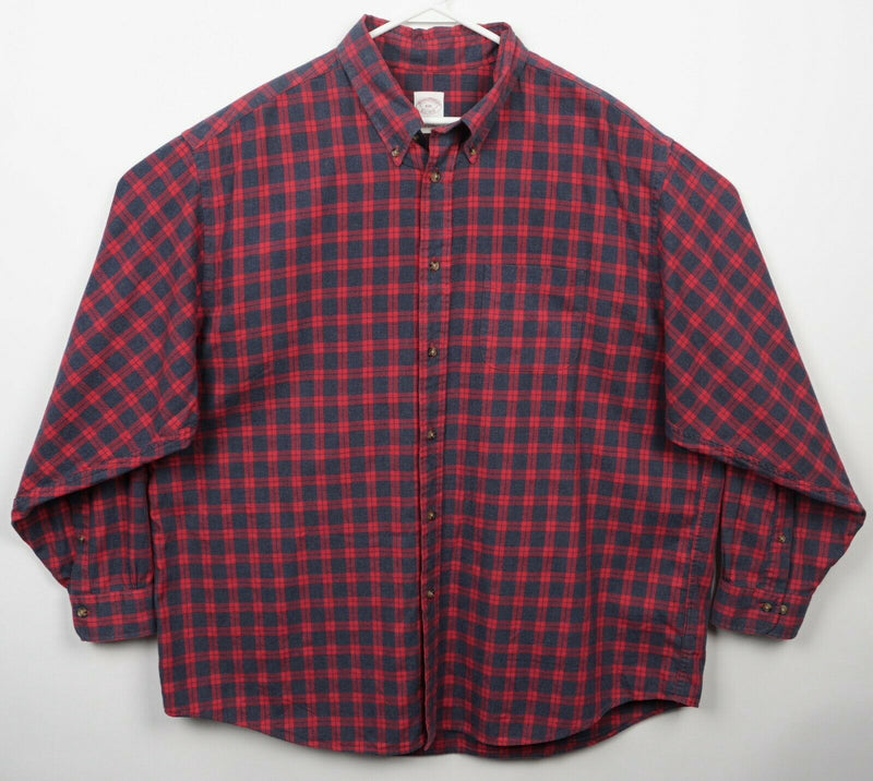 Brooks Brothers Men's 2XL Madison Red Navy Blue Plaid Flannel Button-Down Shirt