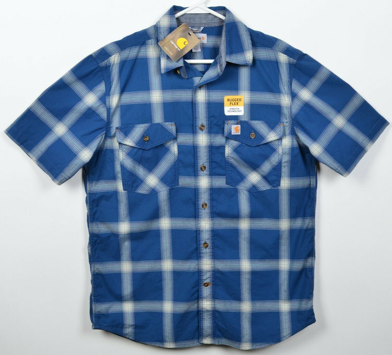 Carhartt Men's Medium Relaxed Fit Rugged Flex Blue Plaid Button-Front Shirt