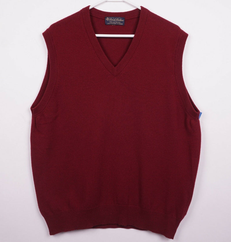 Brooks Brothers Men's XL 3-Ply Scottish Cashmere Dark Red V-Neck Sweater Vest