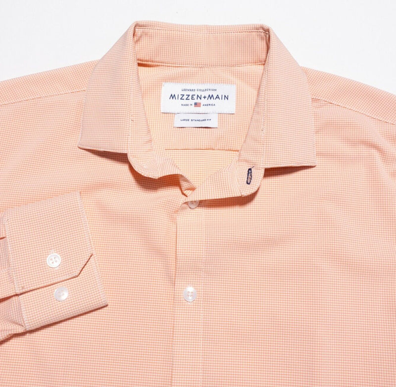 Mizzen+Main Leeward Shirt Mens Large Standard Fit Polyester Wicking Orange Check