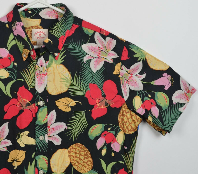 Brooks Brothers Men Large Floral Red Black Pineapple Hawaiian Button-Down Shirt