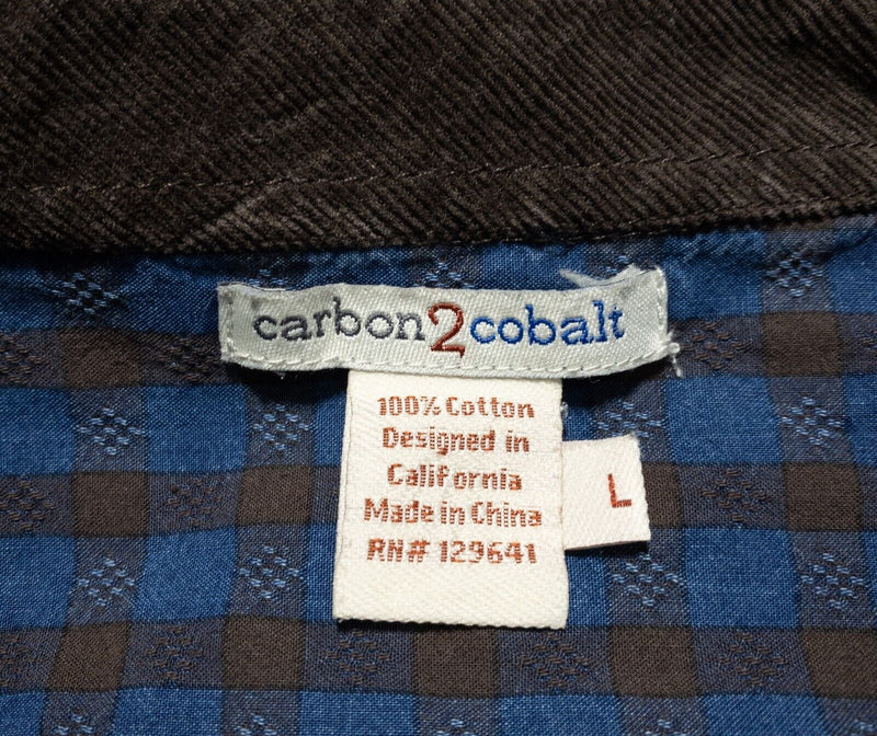 Carbon 2 Cobalt Shirt Men's Large Blue Brown Check Long Sleeve Corduroy Accent